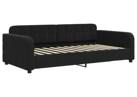 Pat de zi cu extensie și sertare, negru, 100x200 cm, catifea - 4/5