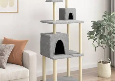 Ansamblu de pisici, stâlpi din funie sisal, gri deschis, 167 cm - 1/5