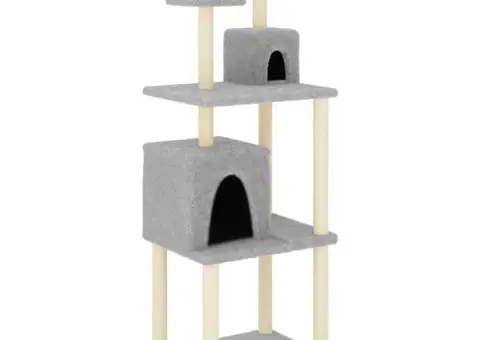 Ansamblu de pisici, stâlpi din funie sisal, gri deschis, 167 cm - 2/5