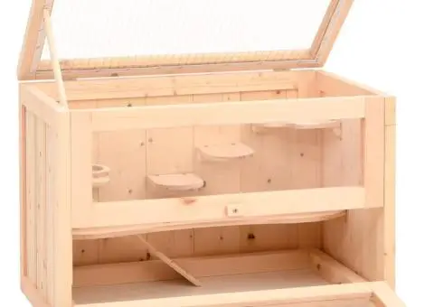 Cușcă pentru hamsteri, 60x35,5x42 cm, lemn masiv de brad - 3/5