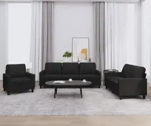 vidaXL Set de canapele cu perne, 3 piese, negru, piele ecologică