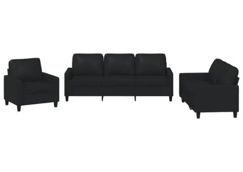 Set de canapele cu perne, 3 piese, negru, piele ecologică - 2/5