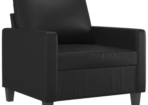 Set de canapele cu perne, 3 piese, negru, piele ecologică - 3/5