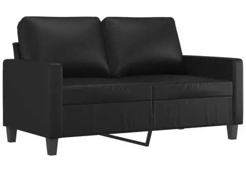 Set de canapele cu perne, 3 piese, negru, piele ecologică - 4/5