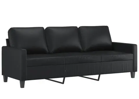 Set de canapele cu perne, 3 piese, negru, piele ecologică - 5/5