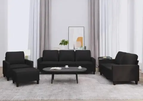 Set de canapele cu perne, 4 piese, negru, piele ecologică - 1/5