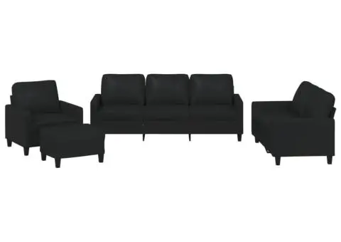 Set de canapele cu perne, 4 piese, negru, piele ecologică - 2/5