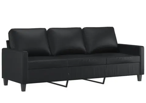 Set de canapele cu perne, 4 piese, negru, piele ecologică - 5/5