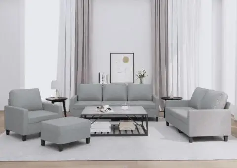 Set de canapele cu perne, 4 piese, gri deschis, textil - 1/5