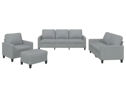 Set de canapele cu perne, 4 piese, gri deschis, textil - 2/5