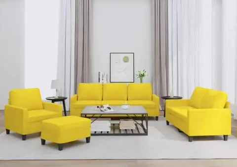 Set de canapele cu perne, 4 piese, galben deschis, textil - 1/5