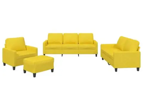 Set de canapele cu perne, 4 piese, galben deschis, textil - 2/5