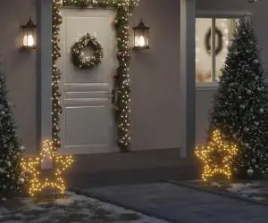 vidaXL Decorațiune stea cu lumini de Crăciun cu țăruși, 80 LED, 60 cm