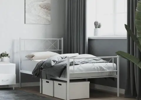 Cadru de pat metalic cu tăblie de cap/picioare, alb, 90x190 cm - 1/5