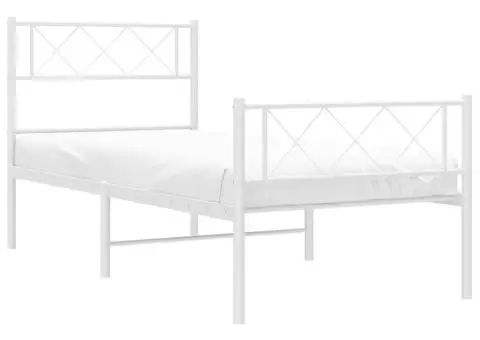 Cadru de pat metalic cu tăblie de cap/picioare, alb, 90x190 cm - 3/5