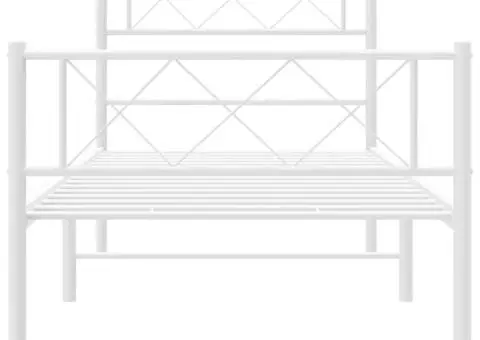 Cadru de pat metalic cu tăblie de cap/picioare, alb, 90x190 cm - 4/5