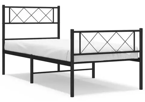 Cadru pat metalic cu tăblii de cap/picioare, negru, 100x200 cm - 2/5
