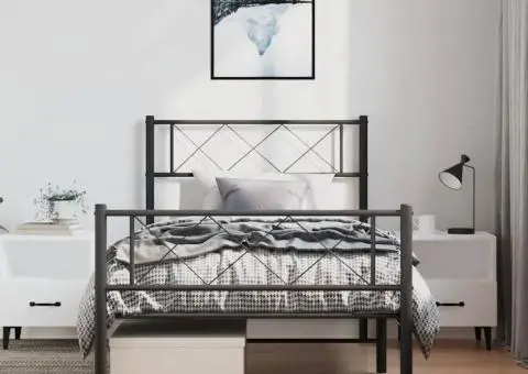 Cadru pat metalic cu tăblii de cap/picioare, negru, 100x200 cm - 3/5