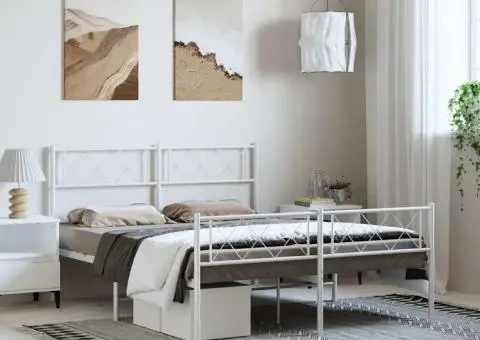 Cadru de pat metalic cu tăblie, alb, 135x190 cm - 1/5