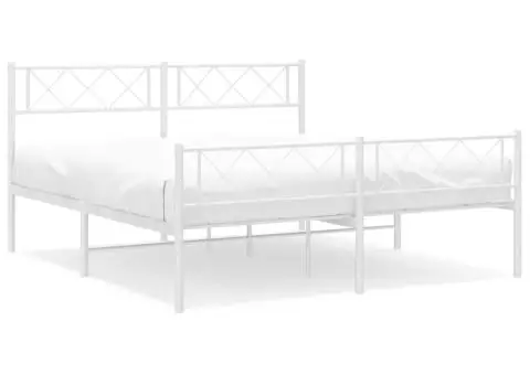 Cadru de pat metalic cu tăblie, alb, 135x190 cm - 2/5