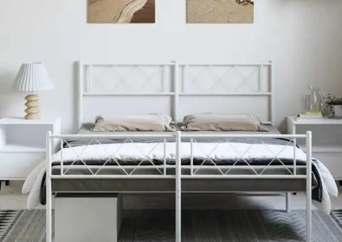 Cadru de pat metalic cu tăblie, alb, 135x190 cm - 3/5