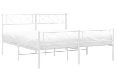 Cadru de pat metalic cu tăblie, alb, 135x190 cm - 4/5