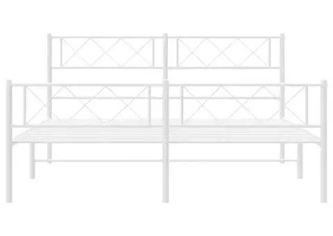 Cadru de pat metalic cu tăblie, alb, 135x190 cm - 5/5