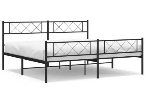 Cadru pat fără saltea, tăblie de picioare negru 180x200cm metal - 2/5