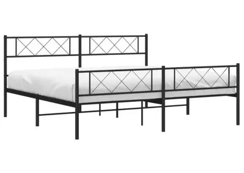 Cadru pat fără saltea, tăblie de picioare negru 180x200cm metal - 3/5