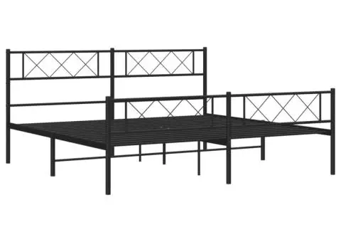 Cadru pat fără saltea, tăblie de picioare negru 180x200cm metal - 5/5