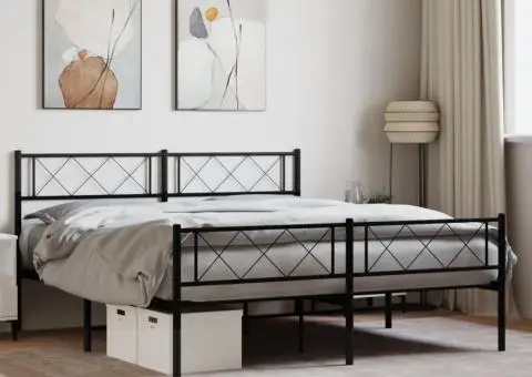 Cadru pat metalic cu tăblie de cap/picioare, negru, 120x190 cm - 1/5