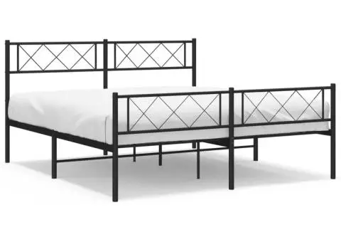 Cadru pat metalic cu tăblie de cap/picioare, negru, 120x190 cm - 2/5