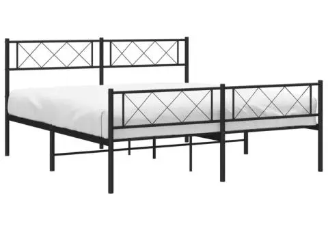 Cadru pat metalic cu tăblie de cap/picioare, negru, 120x190 cm - 3/5
