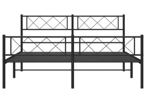Cadru pat metalic cu tăblie de cap/picioare, negru, 120x190 cm - 4/5