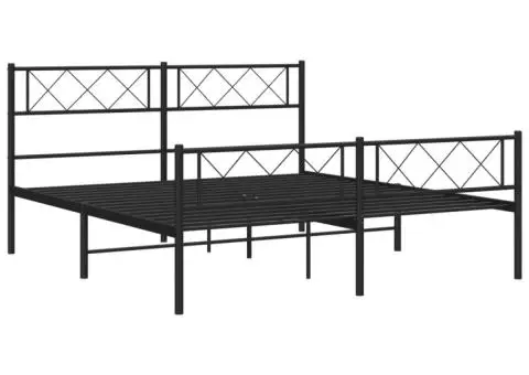 Cadru pat metalic cu tăblie de cap/picioare, negru, 120x190 cm - 5/5