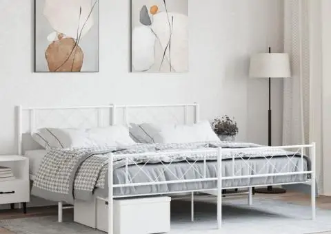 Cadru de pat metalic cu tăblie de cap/picioare, alb, 180x200 cm - 1/5