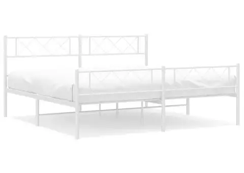 Cadru de pat metalic cu tăblie de cap/picioare, alb, 180x200 cm - 2/5