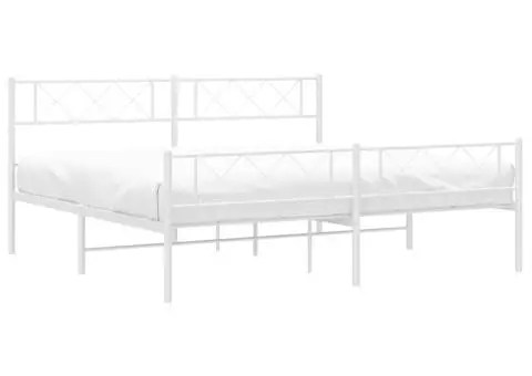 Cadru de pat metalic cu tăblie de cap/picioare, alb, 180x200 cm - 3/5