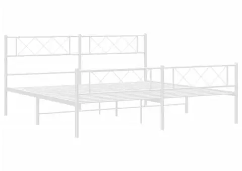 Cadru de pat metalic cu tăblie de cap/picioare, alb, 180x200 cm - 5/5