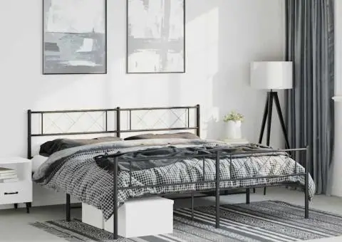 Cadru pat metalic cu tăblii de cap/picioare, negru, 193x203 cm - 1/5