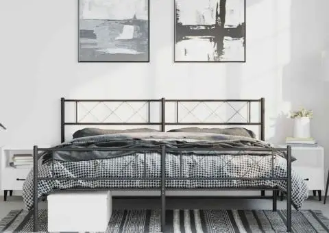 Cadru pat metalic cu tăblii de cap/picioare, negru, 193x203 cm - 3/5