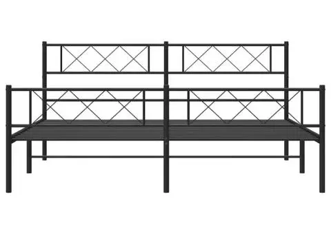 Cadru pat metalic cu tăblii de cap/picioare, negru, 193x203 cm - 5/5