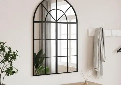 Oglindă de perete, negru, 60x30 cm, arcuită, fier - 1/5