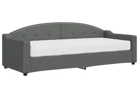 Pat de zi cu saltea, gri închis, 80x200 cm, textil - 2/5