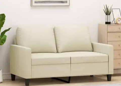 Canapea cu 2 locuri, crem, 120 cm, piele ecologică - 1/5