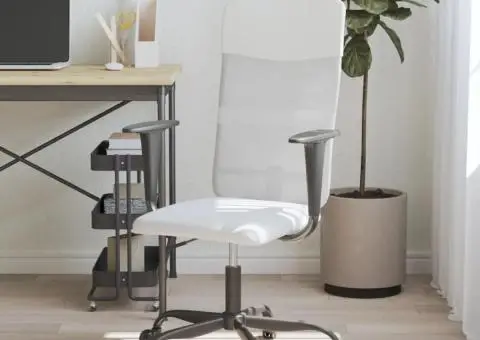 Scaun birou reglabil în înălțime, alb, piele artificială/plasă - 1/5