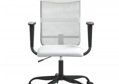 Scaun birou reglabil în înălțime, alb, piele artificială/plasă - 3/5