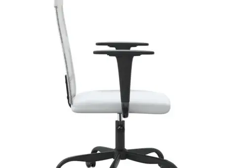 Scaun birou reglabil în înălțime, alb, piele artificială/plasă - 4/5