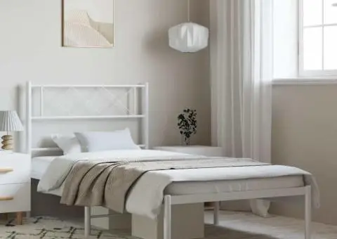 Cadru de pat metalic cu tăblie, alb, 100x190 cm - 1/5