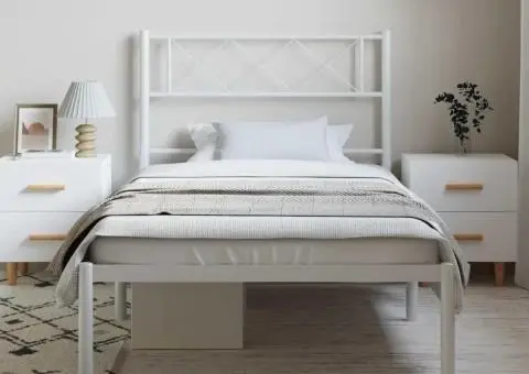 Cadru de pat metalic cu tăblie, alb, 100x190 cm - 3/5